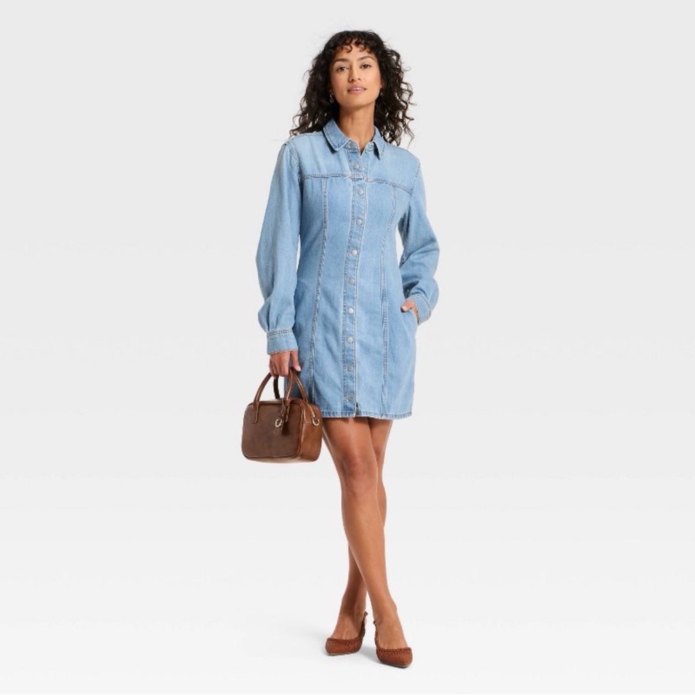 Universal Thread Long Sleeve Mini Denim Shirtdres… - image 1
